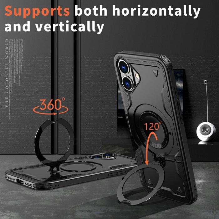 N/A - iPhone 16 Skal PC+TPU Militärt Skydd Kickstand - Svart