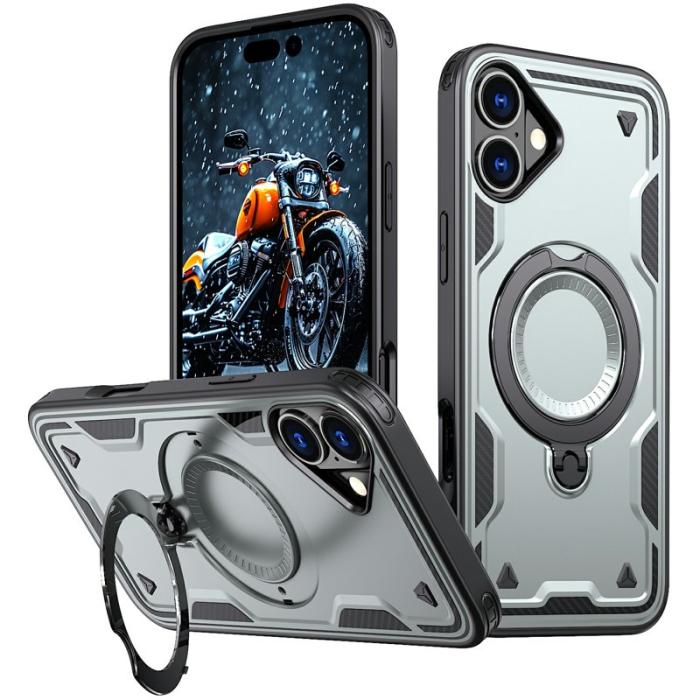 N/A - iPhone 16 Skal Plast MagSafe Militärskydd - Grå