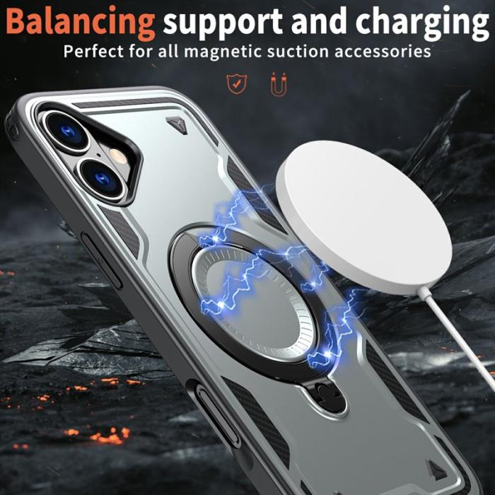 N/A - iPhone 16 Skal Plast MagSafe Militärskydd - Grå