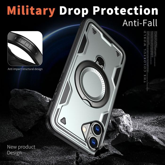 N/A - iPhone 16 Skal Plast MagSafe Militärskydd - Grå