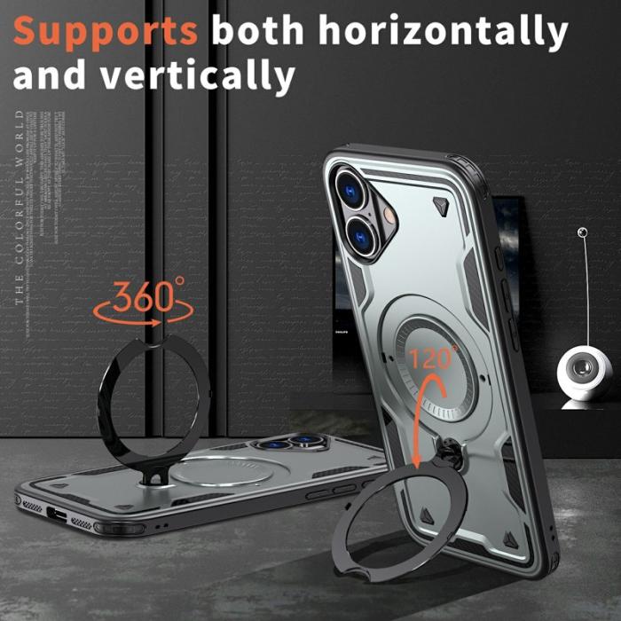 N/A - iPhone 16 Skal Plast MagSafe Militärskydd - Grå