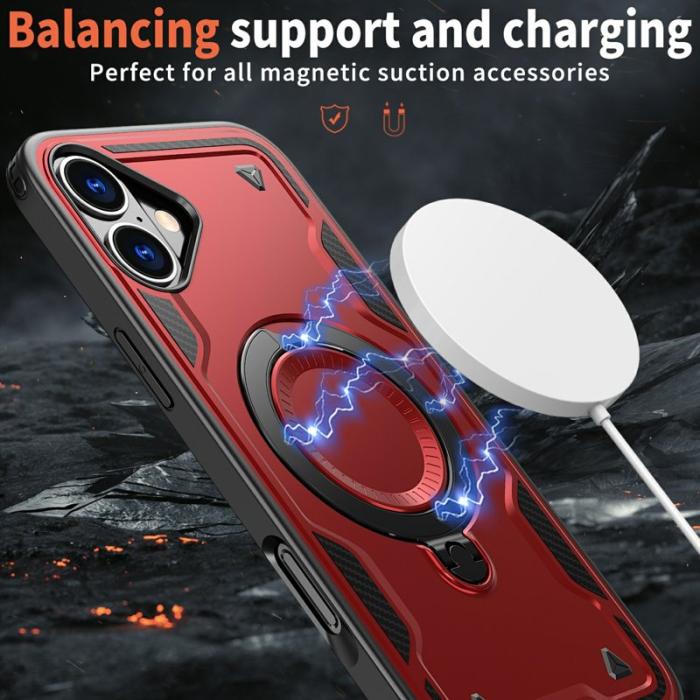 N/A - iPhone 16 Skal Plast MagSafe Militärskydd - Röd