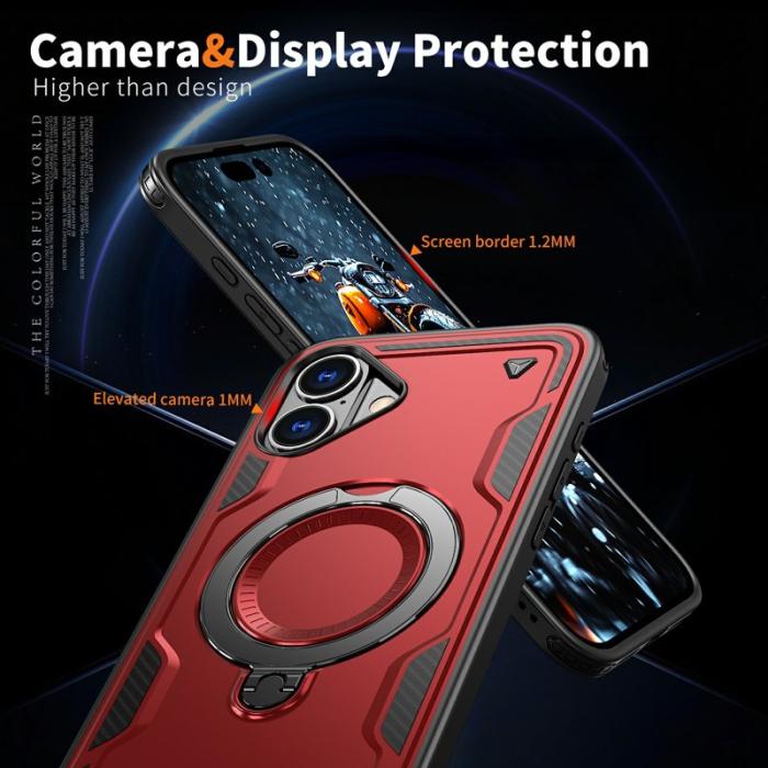 N/A - iPhone 16 Skal Plast MagSafe Militärskydd - Röd