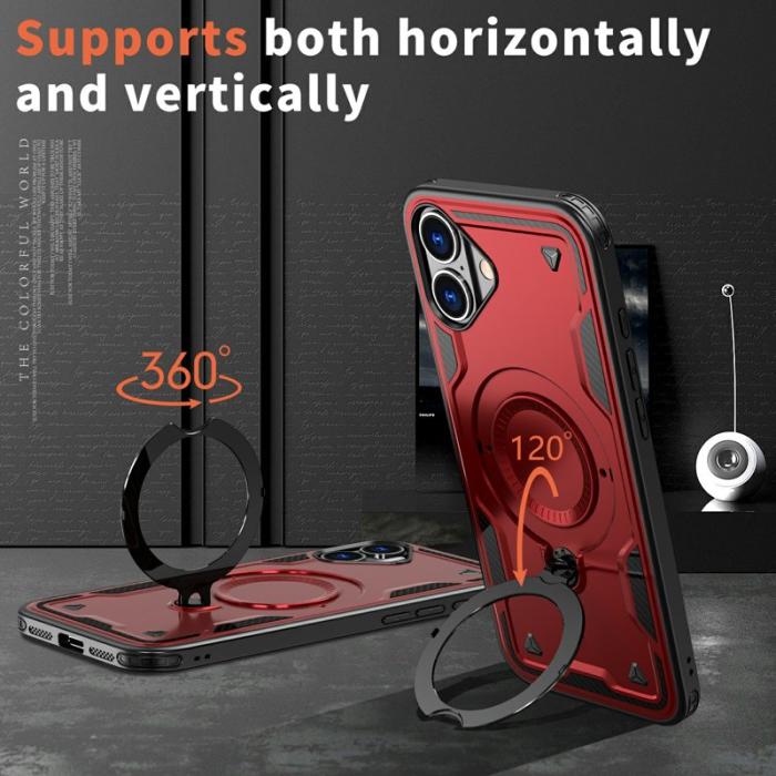 N/A - iPhone 16 Skal Plast MagSafe Militärskydd - Röd