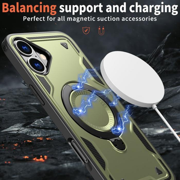 N/A - iPhone 16 Skal Plast Militärt Skydd med Ställ - Olivgrön