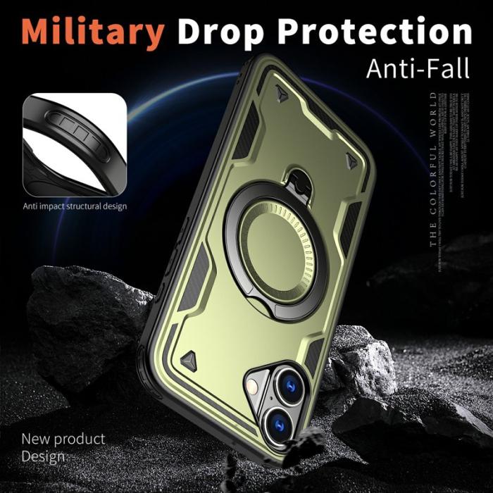 N/A - iPhone 16 Skal Plast Militärt Skydd med Ställ - Olivgrön