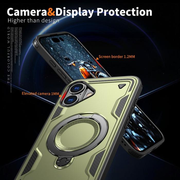 N/A - iPhone 16 Skal Plast Militärt Skydd med Ställ - Olivgrön