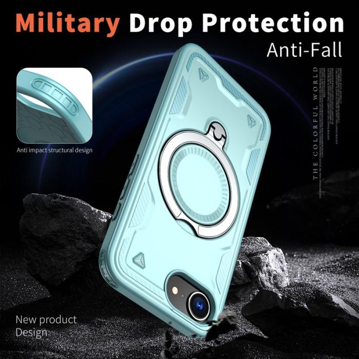 N/A - iPhone 16e Skal Militärskydd Plast Kickstand - Baby Blue