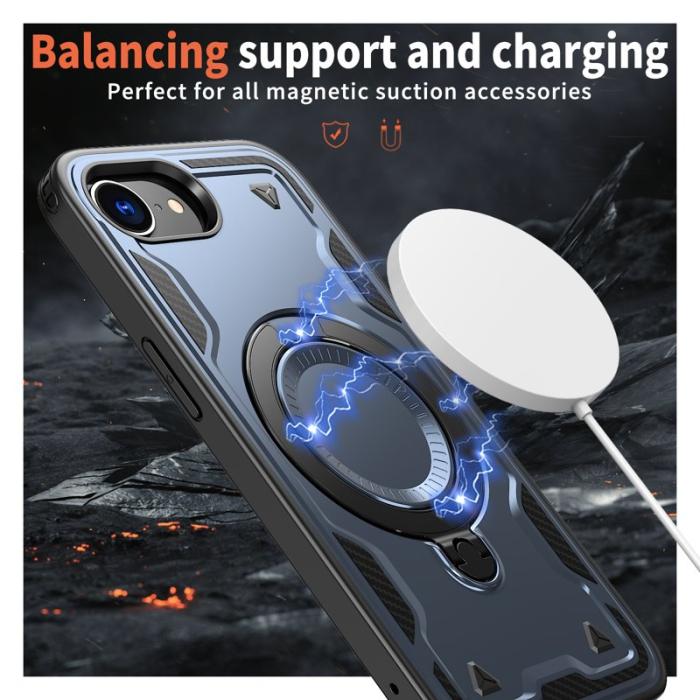 N/A - iPhone 16e Skal Militärskydd Plast Kickstand - Blå