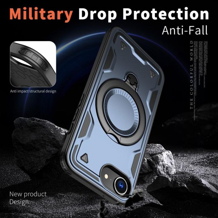 N/A - iPhone 16e Skal Militärskydd Plast Kickstand - Blå