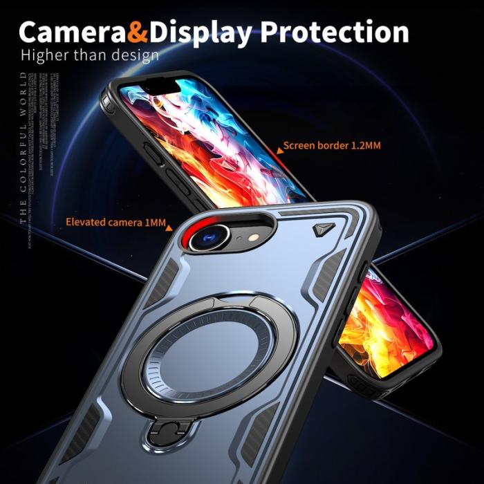 N/A - iPhone 16e Skal Militärskydd Plast Kickstand - Blå