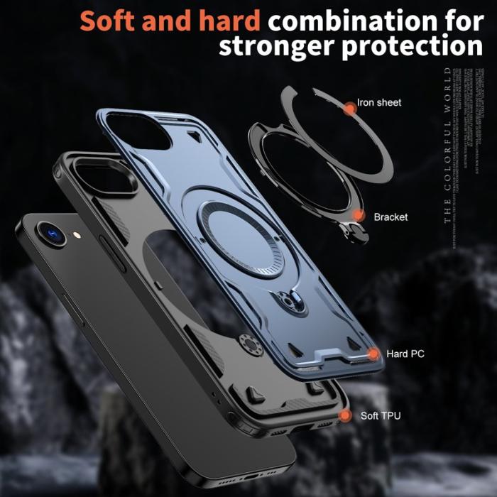 N/A - iPhone 16e Skal Militärskydd Plast Kickstand - Blå