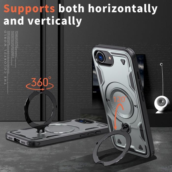 N/A - iPhone 16e Skal Militärskydd Plast Kickstand - Grå