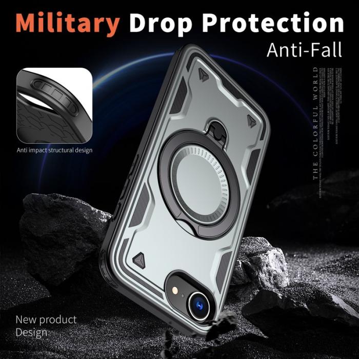 N/A - iPhone 16e Skal Militärskydd Plast Kickstand - Grå