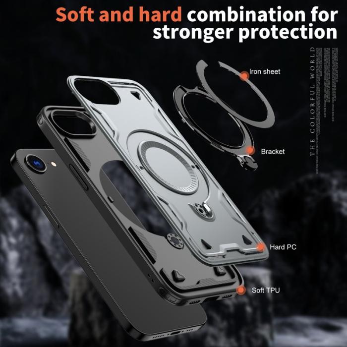 N/A - iPhone 16e Skal Militärskydd Plast Kickstand - Grå