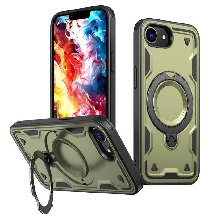 N/A - iPhone 16e Skal Militärskydd Plast Kickstand - Olivgrön