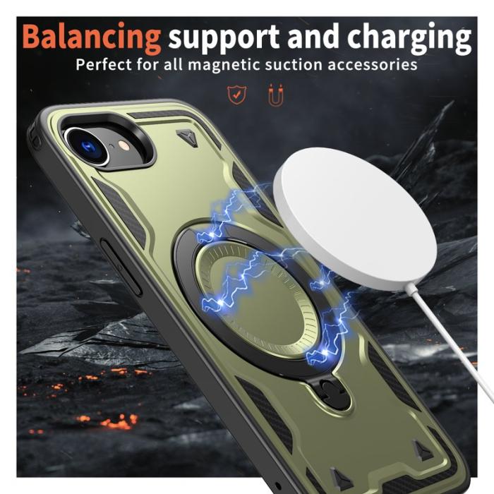 N/A - iPhone 16e Skal Militärskydd Plast Kickstand - Olivgrön