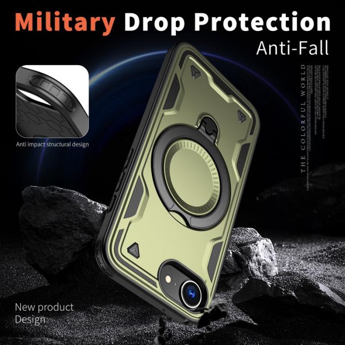 N/A - iPhone 16e Skal Militärskydd Plast Kickstand - Olivgrön