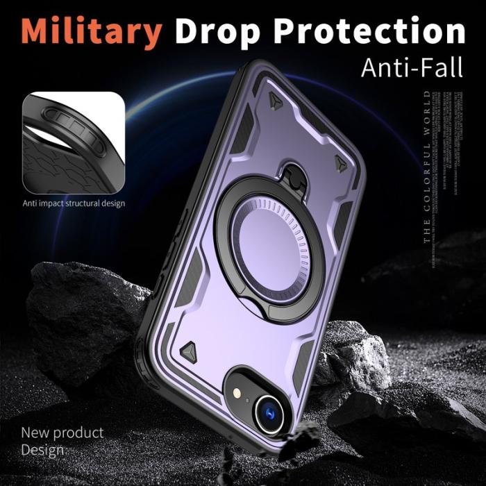 N/A - iPhone 16e Skal PC TPU Militärskydd Med Ställ - Lila