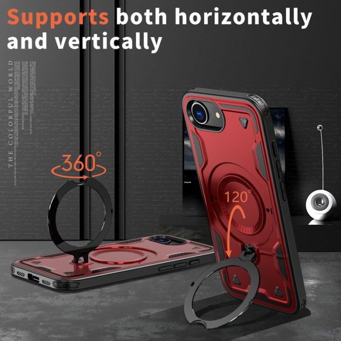 N/A - iPhone 16e Skal Plast Militärskydd Med Ställ - Röd