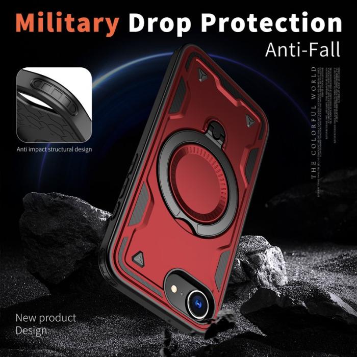 N/A - iPhone 16e Skal Plast Militärskydd Med Ställ - Röd