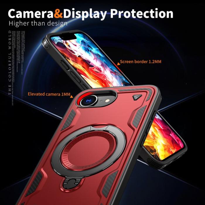 N/A - iPhone 16e Skal Plast Militärskydd Med Ställ - Röd