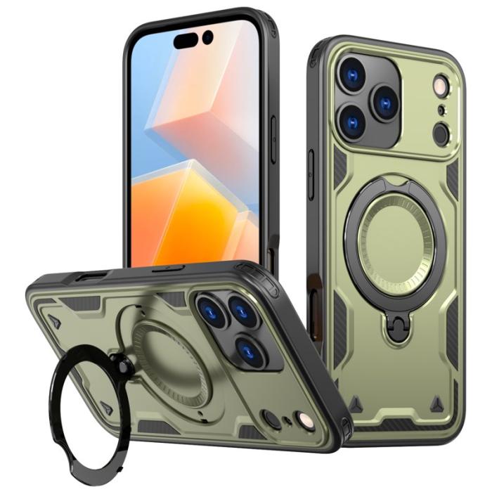 N/A - iPhone 17 Pro Max Skal Plast Militärskydd Kickstand - Olive Green
