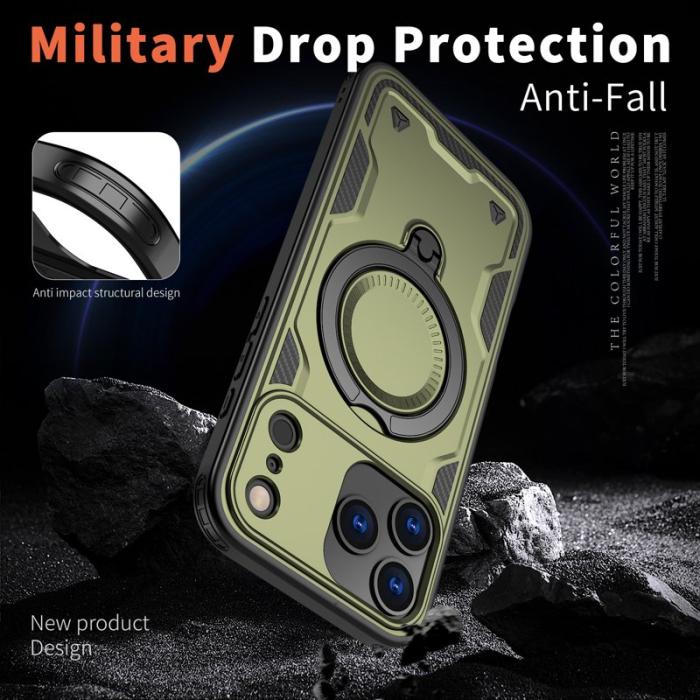 N/A - iPhone 17 Pro Max Skal Plast Militärskydd Kickstand - Olive Green