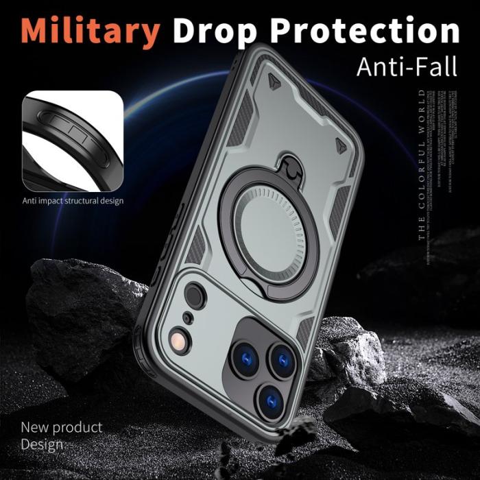 N/A - iPhone 17 Pro Max Skal Plast Militärskydd med Ställ - Grå