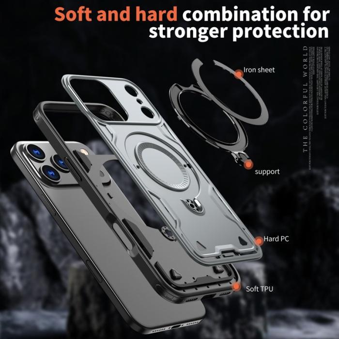 N/A - iPhone 17 Pro Max Skal Plast Militärskydd med Ställ - Grå