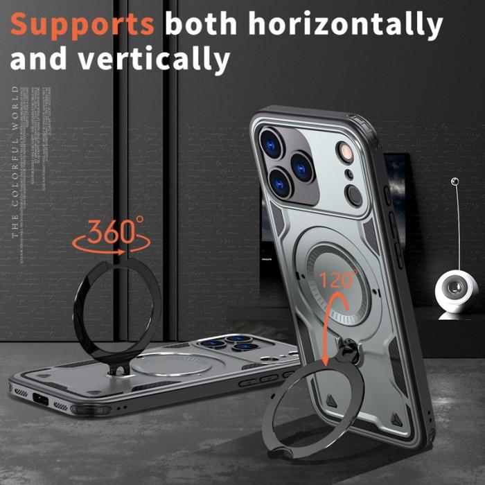 N/A - iPhone 17 Pro Max Skal Plast Militärskydd med Ställ - Grå