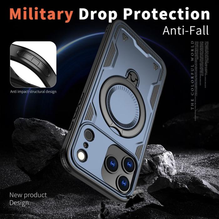 N/A - iPhone 17 Pro Max Skal Plast Militärt Skydd Med Ställ - Blå