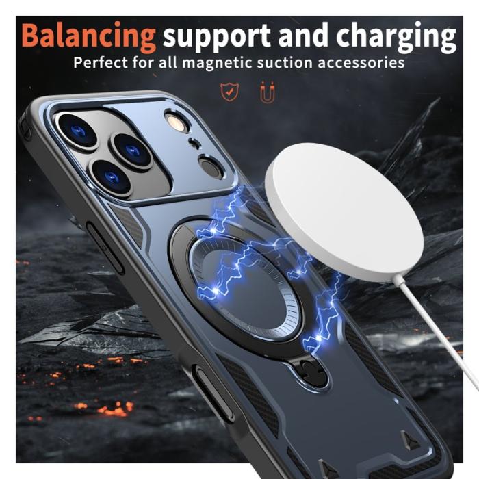 N/A - iPhone 17 Pro Skal Plast Militärskydd Med Ställ - Blå