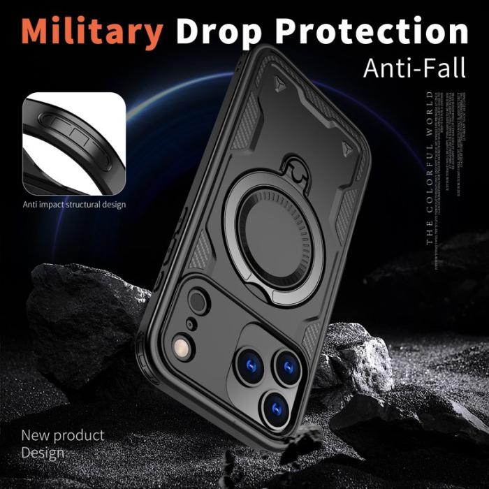 N/A - iPhone 17 Pro Skal Plast Militärskydd med Ställ - Svart