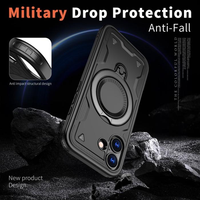 N/A - iPhone 17 Skal Plast Militärskydd Kickstand - Svart