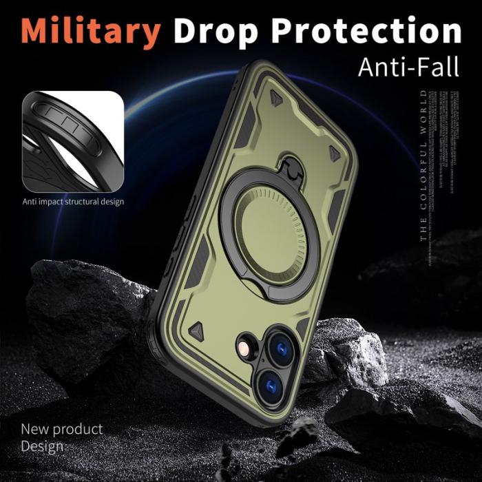 N/A - iPhone 17 Skal Plast Militärt Skydd med Ställ - Olivgrön