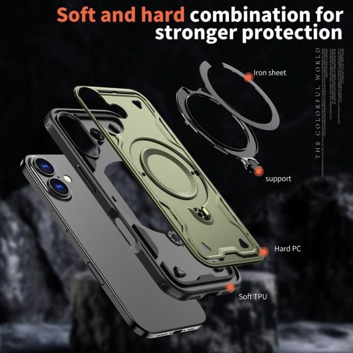 N/A - iPhone 17 Skal Plast Militärt Skydd med Ställ - Olivgrön