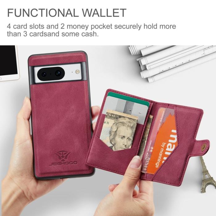 JEEHOOD - JEEHOOD Google Pixel 8 Fodral Äkta Läder Vintage - Röd