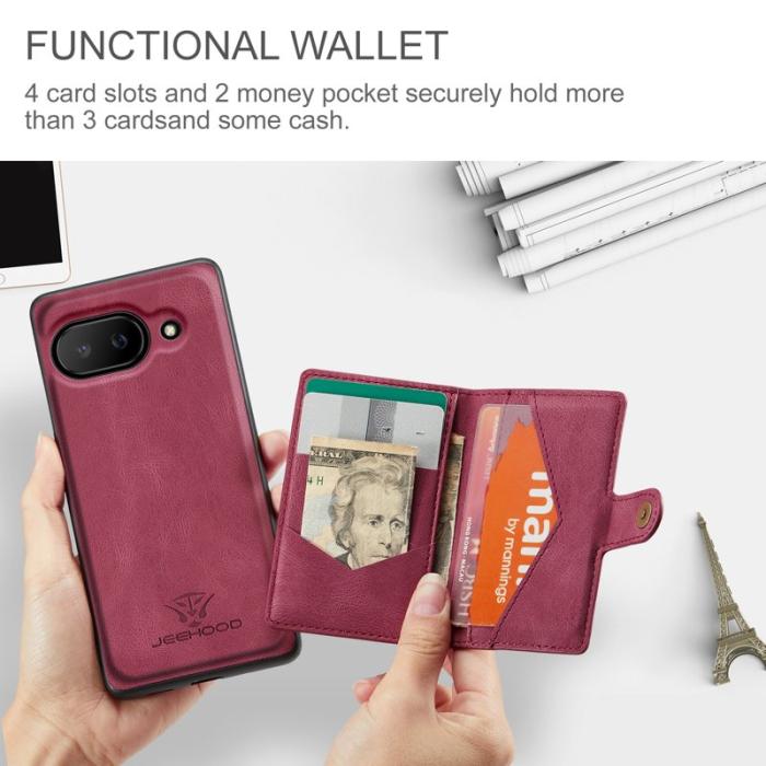 JEEHOOD - JEEHOOD Google Pixel 9a Fodral Äkta Läder - Röd