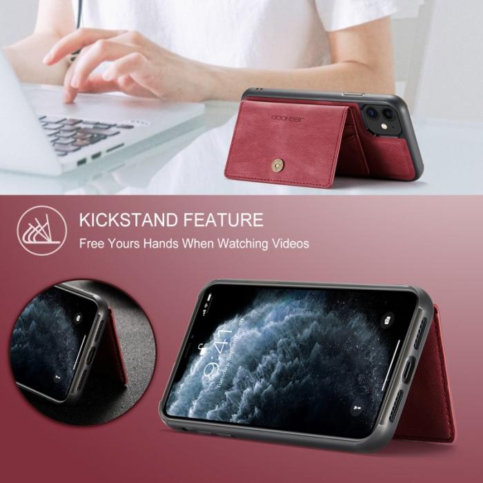 JEEHOOD - JEEHOOD iPhone 11 Fodral KonstLäder Med Magnetisk Kortficka - Röd