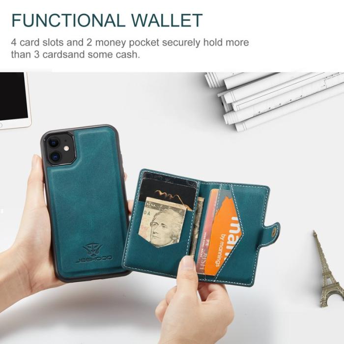 JEEHOOD - JEEHOOD iPhone 11 Pro Fodral Äkta Läder Med Kortfack - Blå