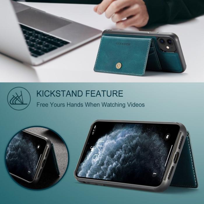 JEEHOOD - JEEHOOD iPhone 11 Pro Fodral Äkta Läder Med Kortfack - Blå