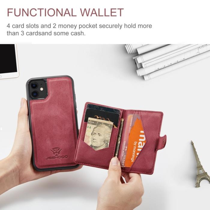 JEEHOOD - JEEHOOD iPhone 11 Pro Fodral Äkta Läder Med Kortfack - Röd