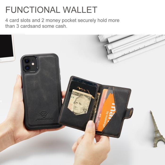 JEEHOOD - JEEHOOD iPhone 11 Pro Fodral Äkta Läder Med Kortfack - Svart