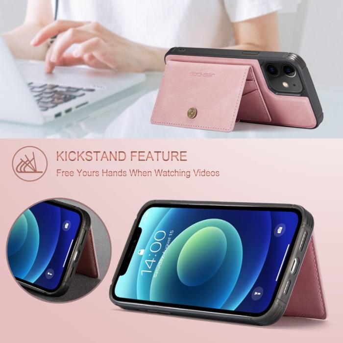 JEEHOOD - JEEHOOD iPhone 12 / 12 Pro Fodral Äkta Läder Magnetisk - Rosa