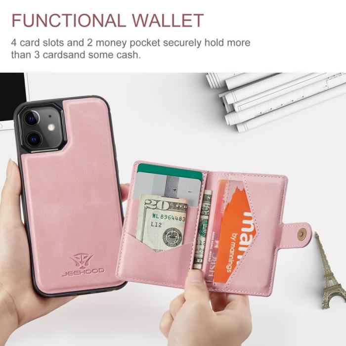 JEEHOOD - JEEHOOD iPhone 12 / 12 Pro Fodral Äkta Läder Magnetisk - Rosa