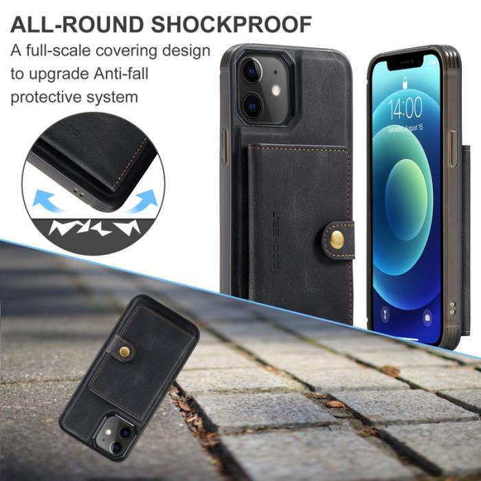 JEEHOOD - JEEHOOD iPhone 12 / 12 Pro Fodral Läder Magnetisk - Svart