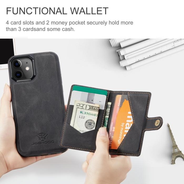 JEEHOOD - JEEHOOD iPhone 12 / 12 Pro Fodral Läder Magnetisk - Svart