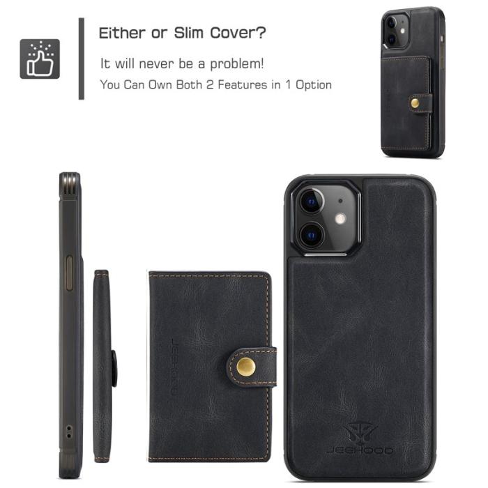JEEHOOD - JEEHOOD iPhone 12 / 12 Pro Fodral Läder Magnetisk - Svart