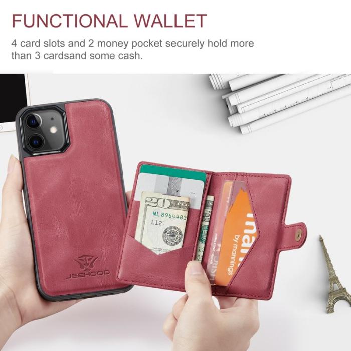 JEEHOOD - JEEHOOD iPhone 12 / 12 Pro Fodral Läder Magnetiskt - Röd